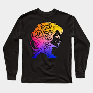 Woman's Face - Colorful Graphic Design Long Sleeve T-Shirt